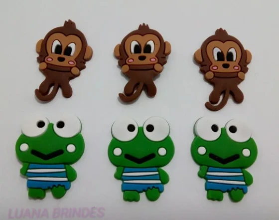 Aplique Macaquinho e Sapo de borracha - pct com 8 unidades