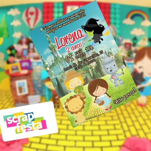 Convite Impresso Personalizado Festa o Mágico de Oz