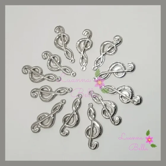 Pingente De Metal Clave de sol Prata - pacts c/12 unds