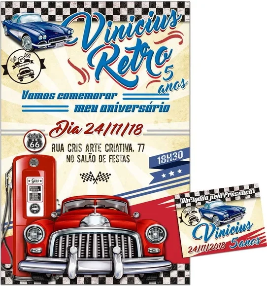 CONVITE DIGITAL C/TAG Carro Vintage Infantil 2