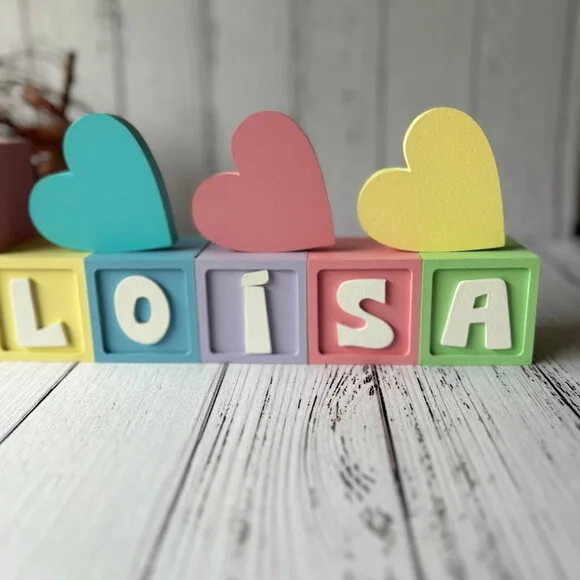 Decoração Bebê - Cubos 6x6cm Candy Ts + Trio de Coração