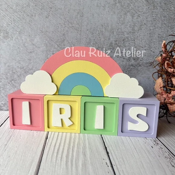Decoração Bebê Candy Colors - Cubos 6x6cm Ts + Arco Íris.