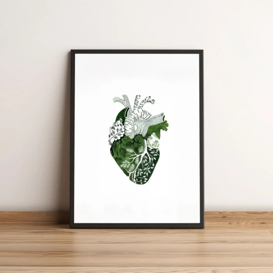 Quadro Coração Botânico Verde Estilo Minimalista 2686