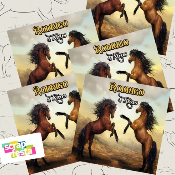 Adesivo Personalizado Quadrado 6x6 Festa Cavalos Country