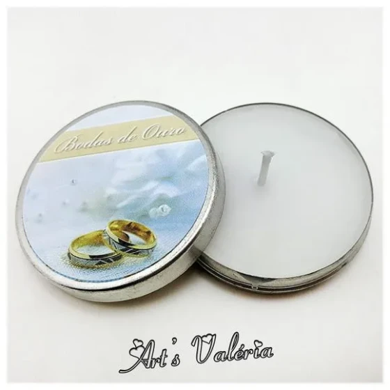 Lembrança de Bodas de Ouro Vela Perfumada na Latinha