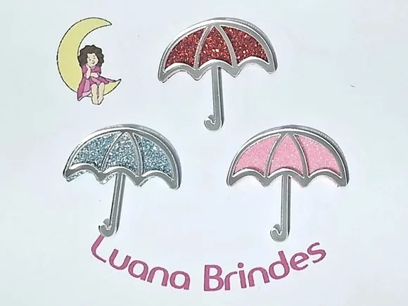 Aplique Guarda Chuva Acrílico Prata Pacotes com 10 Unidades
