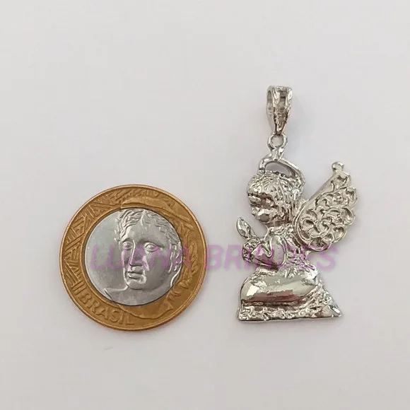 Pingente Anjo de Metal Prateado - pct c/ 9 unid