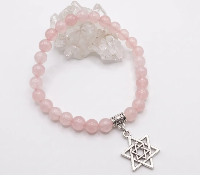 Pulseira Japamala 27 Contas Quartzo Rosa 6mm - Pingente à Escolha