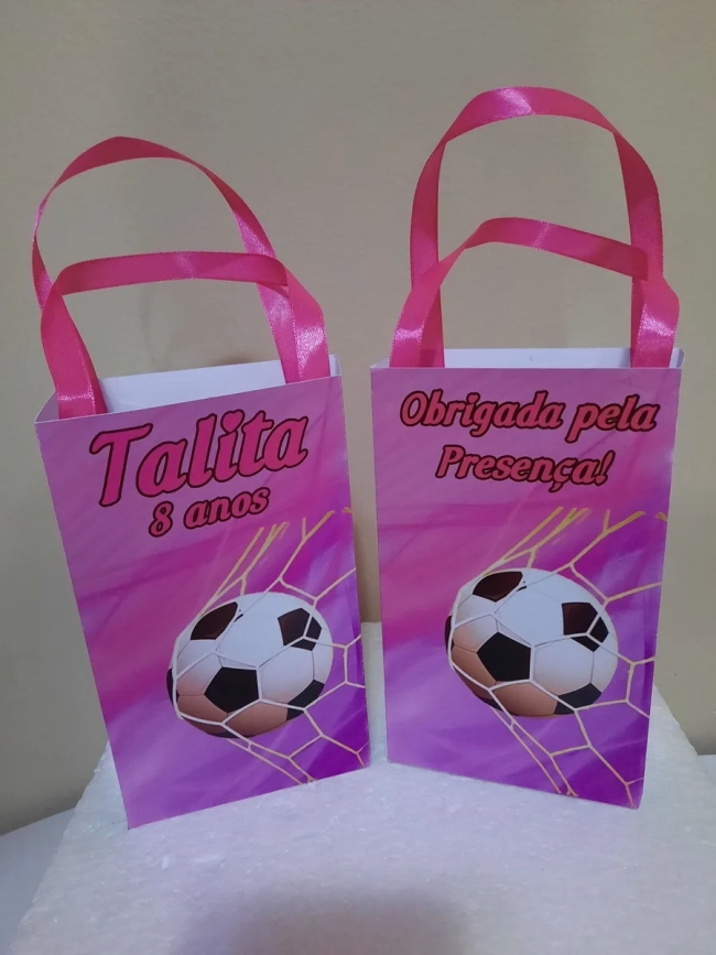 Sacolinhas Personalizadas Futebol Rosa para Lembrancinhas