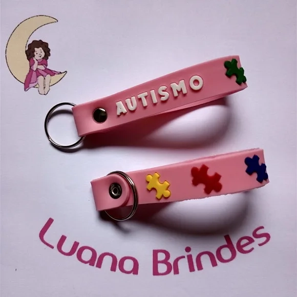 Chaveiro Autismo Rosa Emborrachado - 2 Unidades