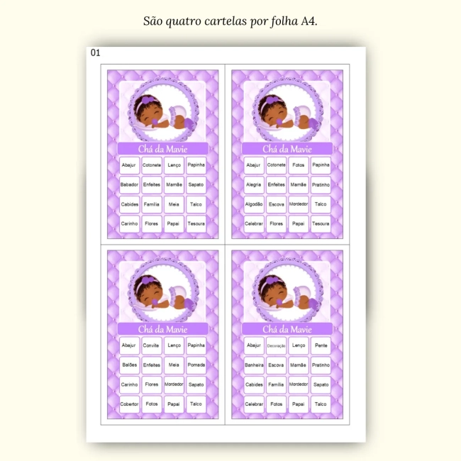 Bingo Chá de Bebê Menina Pdf Para Imprimir