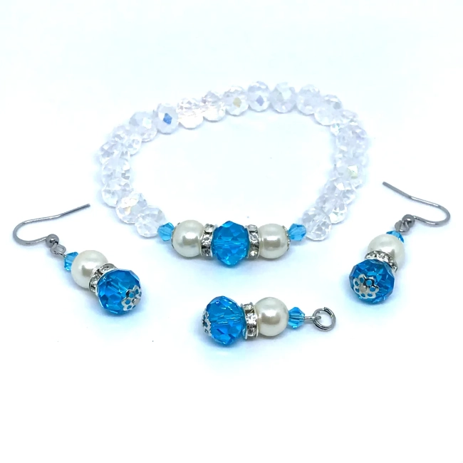 Conjunto Luxo com Pulseira,Pingente e Brincos em Inox com cristais