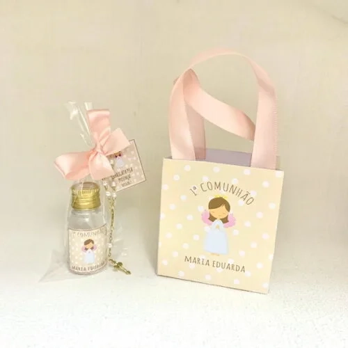 Kit Sacolinha personalizada + Água benta com mini terço