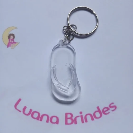 Chaveiro Chinelo Transparente de Acrilico 5cm Pct 8 Unidades