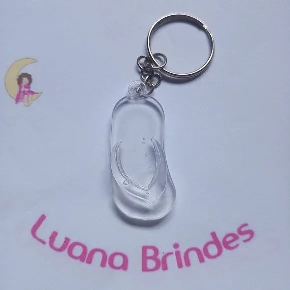Chaveiro Chinelo Transparente de Acrilico 5cm Pct 8 Unidades