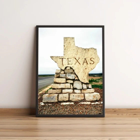 Quadro com escultura em forma do Texas rústico 2592