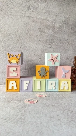 Fundo do Mar Tons Pastel Cubos 6x6cm Ts- Decoração Bebê