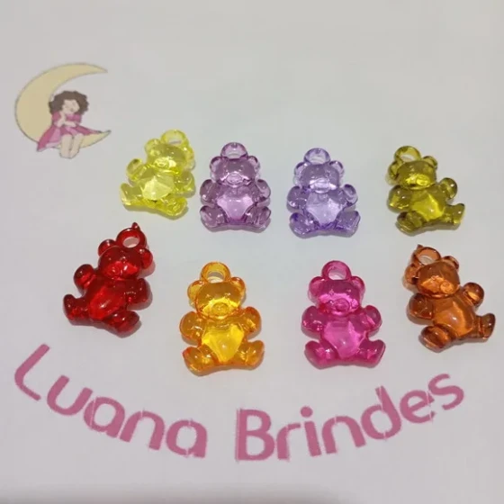 Pingente Ursinho Colorido de Acrílico 2cm Pct 30 Unidades