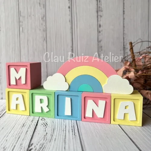 Candy Colors - Cubos 6x6cm Ts + Arco Íris. Decoração Bebê