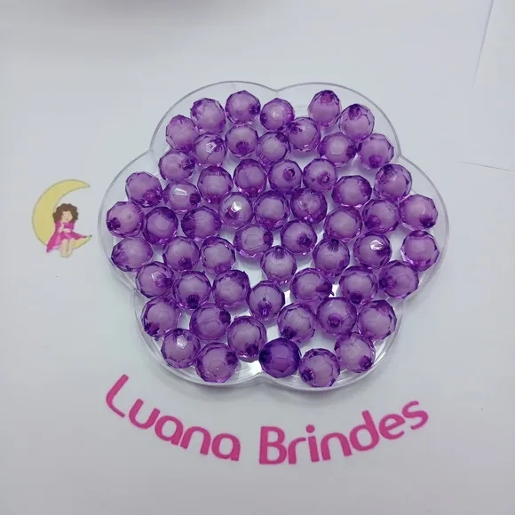 Bolinha Facetada com Miolo Lilás 12mm Pct 50 Unidades