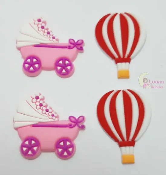 Apliques Carrinho de Bebê e Balão de borracha - pct c/8 unid