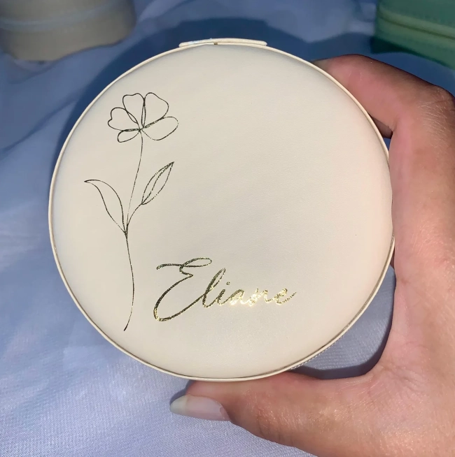 Porta Joias Redondo Personalizado - Cor Nude Claro