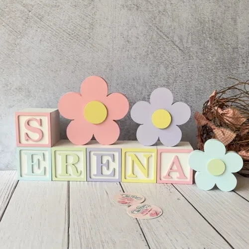 Flores + Cubos 6x6cm Candy Ts Decoração Bebê Pastéis