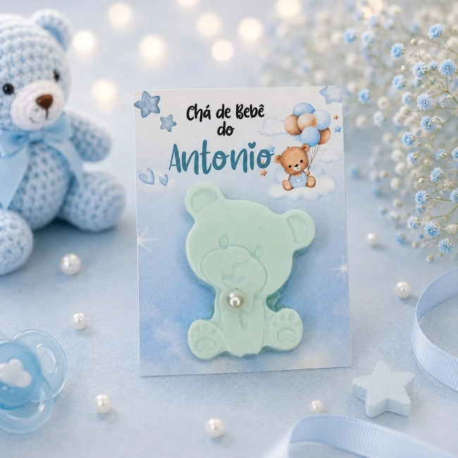 45 uni Lembrancinhas Mini Sabonete Ursinho Azul Perfumado no Cartão Aniversário, Casamento, Chá de Bebê, Batizado e etc.