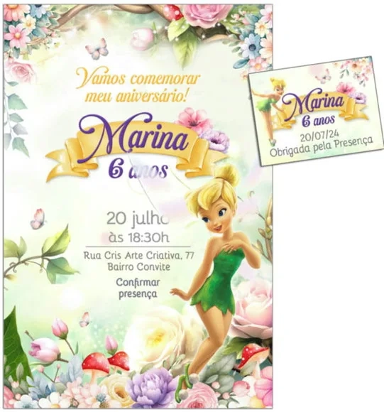 Convite Digital C/tag Tinker Bell Sininho 3