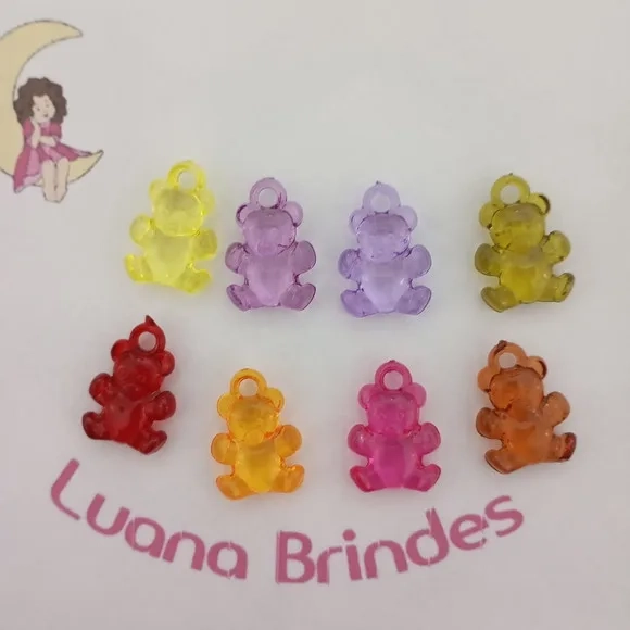 Pingente Ursinho Colorido de Acrílico 2cm Pct 30 Unidades