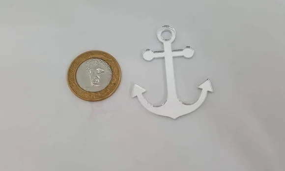 Apliques Âncora Acrílico Espelhado Prateado 5cm Pct 5 Unids