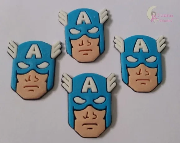 Aplique Carinha Capitão América de Borracha - Pct C/7 Unid