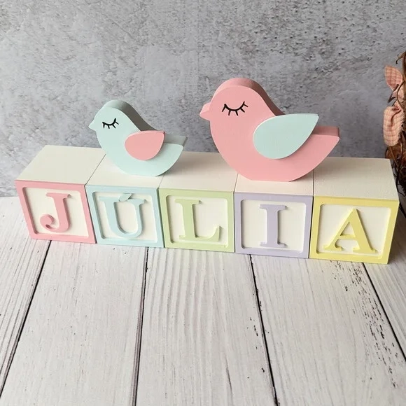 Passarinhos + Cubos 6x6cm Ts - Pastel Decoração Bebê