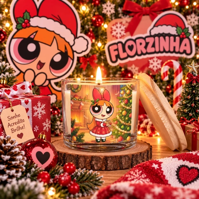 Vela Aromática no Copo Personalizada Natal As Meninas Superpoderosas - Florzinha, Docinho e Lindinha - Informar modelo