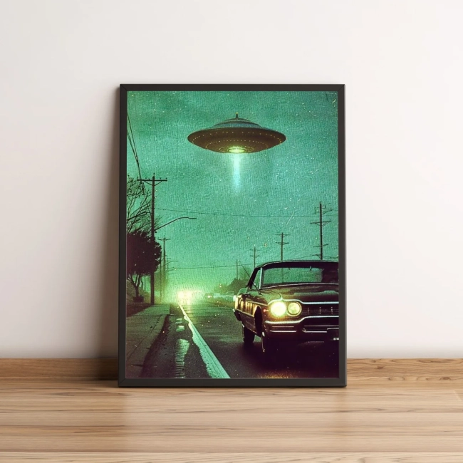 Quadro Invasão Alienígena Estilo Retrô Sci-Fi 2611