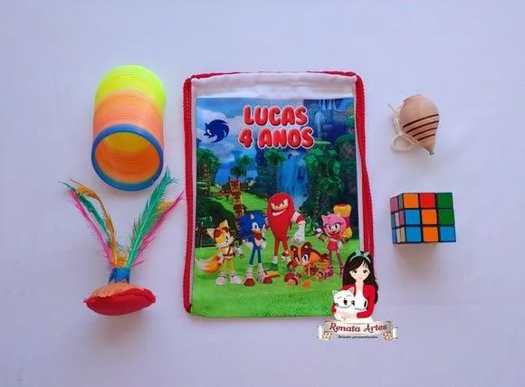 Mochila Brinquedos Retrô Tema Sonic Turma