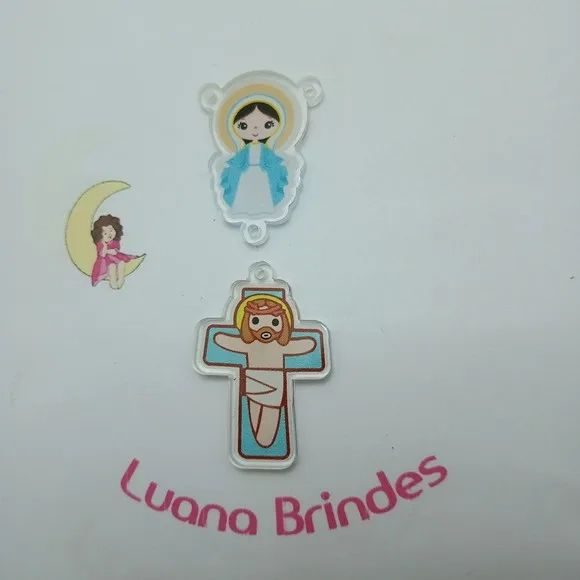 Kit Terço Crucifixo e Nossa Senhora Graças Acrilico 2 Kits