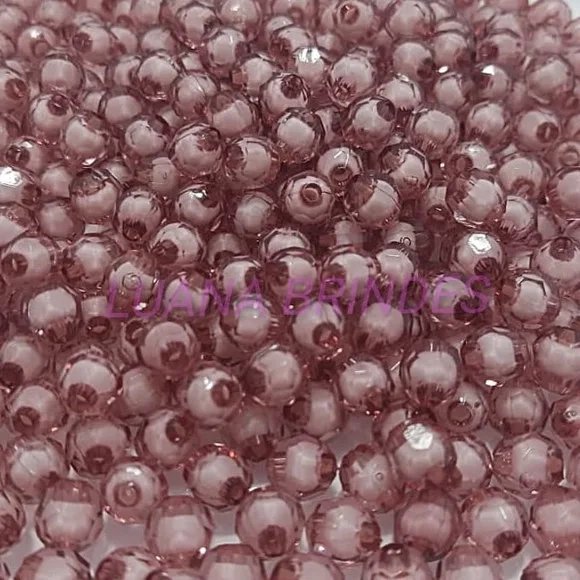 Bolinha Facetada com Miolo Rose 8mm Pct 100 Unidades