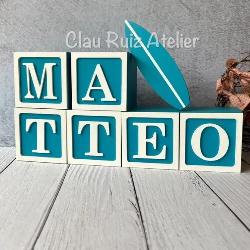 Surf - Decoração Bebê - Cubos 8x8cm + Prancha