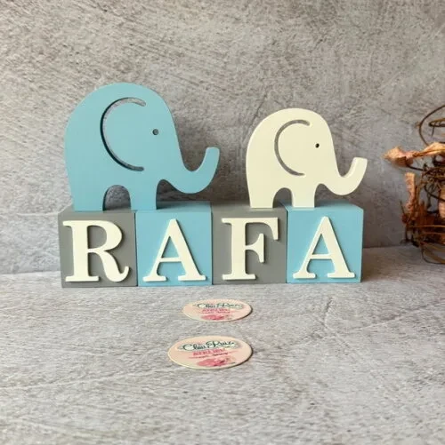 Elefante Dupla+ Cubos 6x6cm Quarto de Bebê