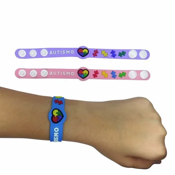Pulseira Modelo Autismo Rosa Emborrachado Pct 3 Unidades