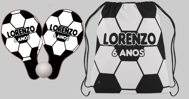 Kit Mochilinha e Raquete ping Pong Personalizada Futebol