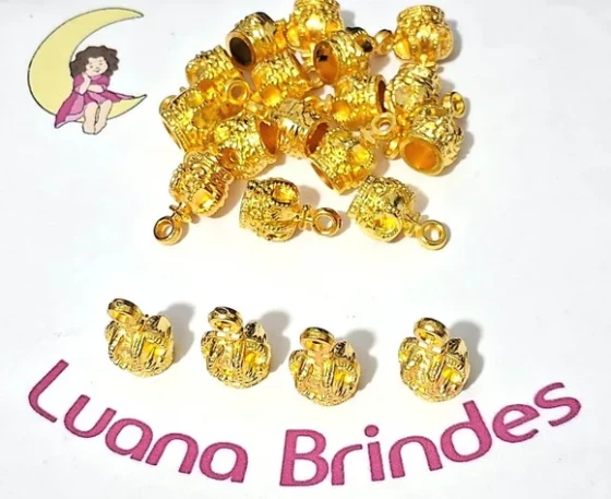 Pingente Coroa Dourada Abs 2cm Pacotes C/30 Unidades