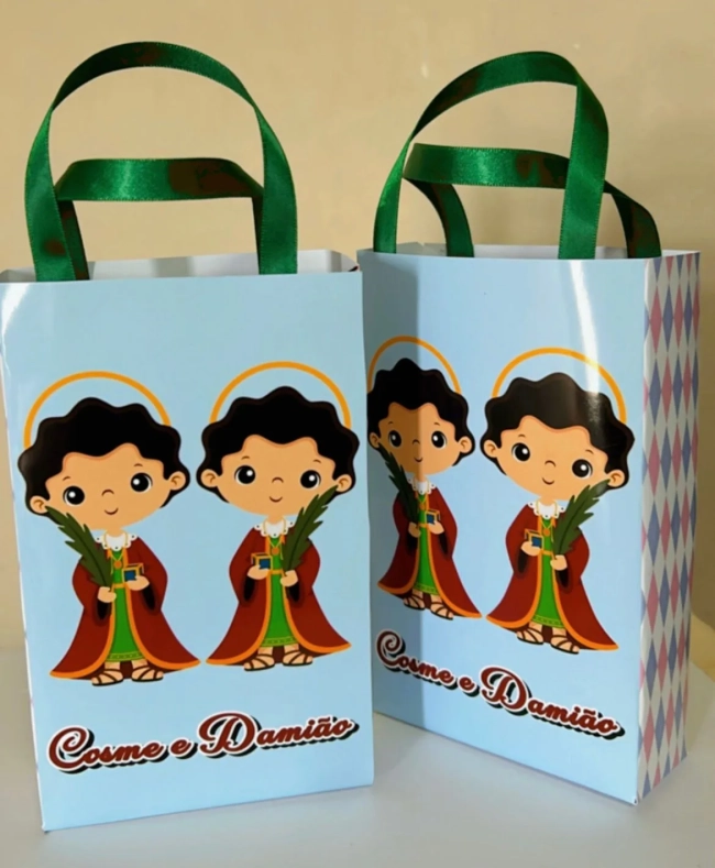 Sacolinhas Personalizadas Cosme e Damião Lembrancinhas