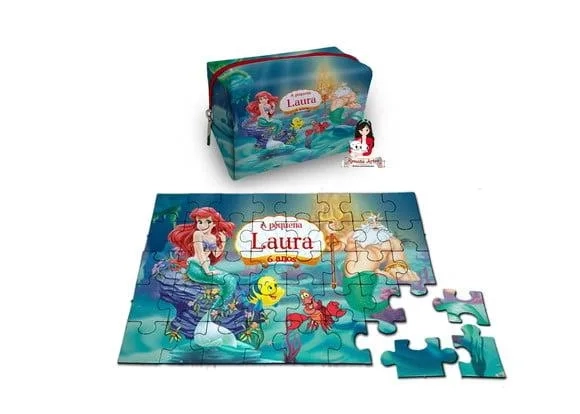 Necessaire Box com Quebra Cabeças a Pequena Sereia Ariel