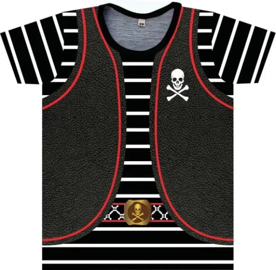 Camiseta Infantil Fantasia Pirata com Colete de Couro e Caveira