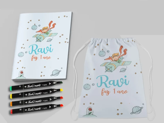 Kit Mochila e Revista de colorir com Canetinhas do Pequeno Principe