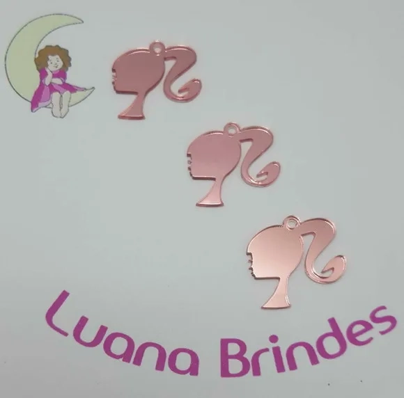 Pingente Barbie Acrílico Espelhado Rose Pct 6 Unid
