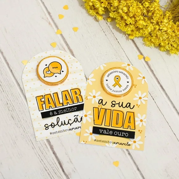 Card com Moeda de Chocolate Setembro Amarelo
