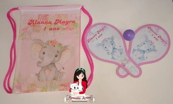Mochila Ping Pong Personalizada Tema Elefantinha Rosa